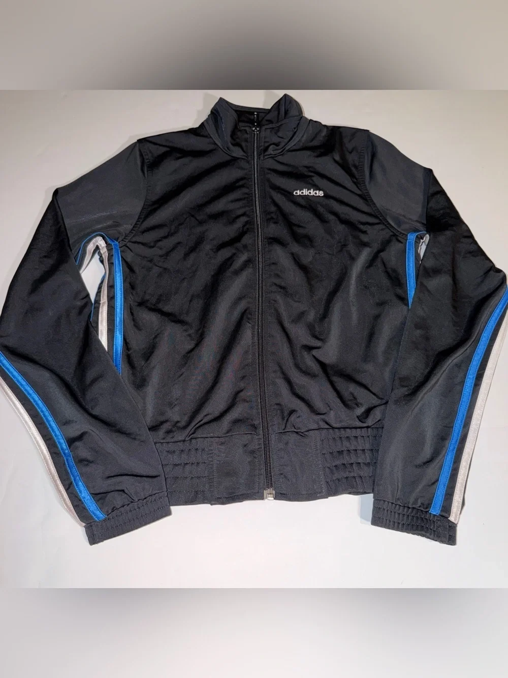 adidas Men's Black Track Jacket with Blue Trim